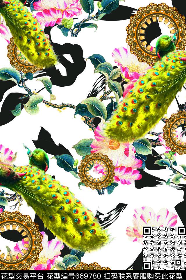 花卉创意水墨数码印花华亿平台下载（图片编号: 669780） - 瓦栏（Walan）