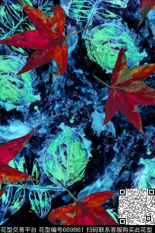 落叶枫叶肌理数码印花华亿平台下载（图片编号: 669861） - 瓦栏（Walan）