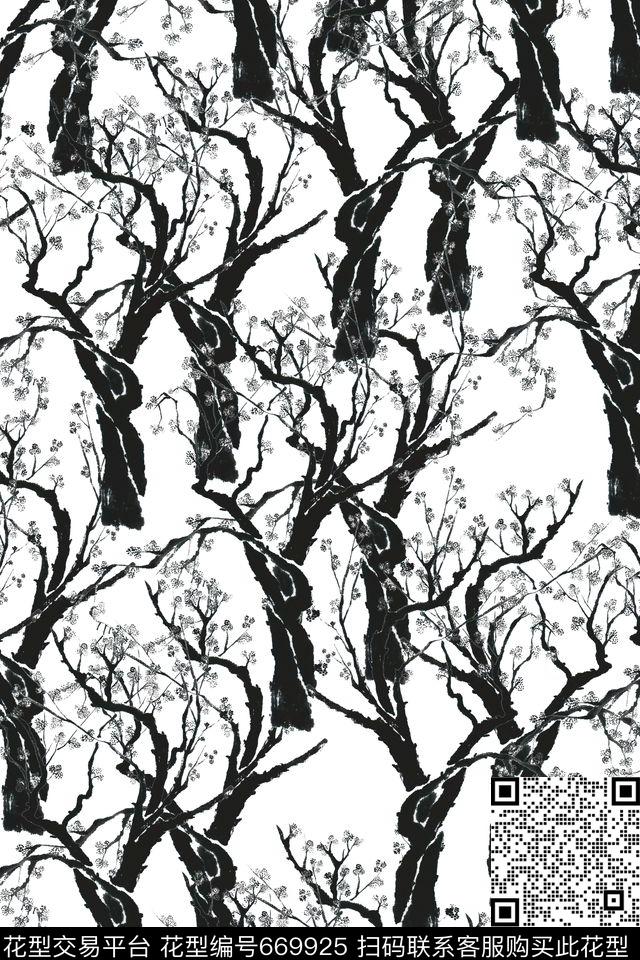潮流时尚抽象黑白传统印花华亿平台下载（图片编号: 669925） - 瓦栏（Walan）