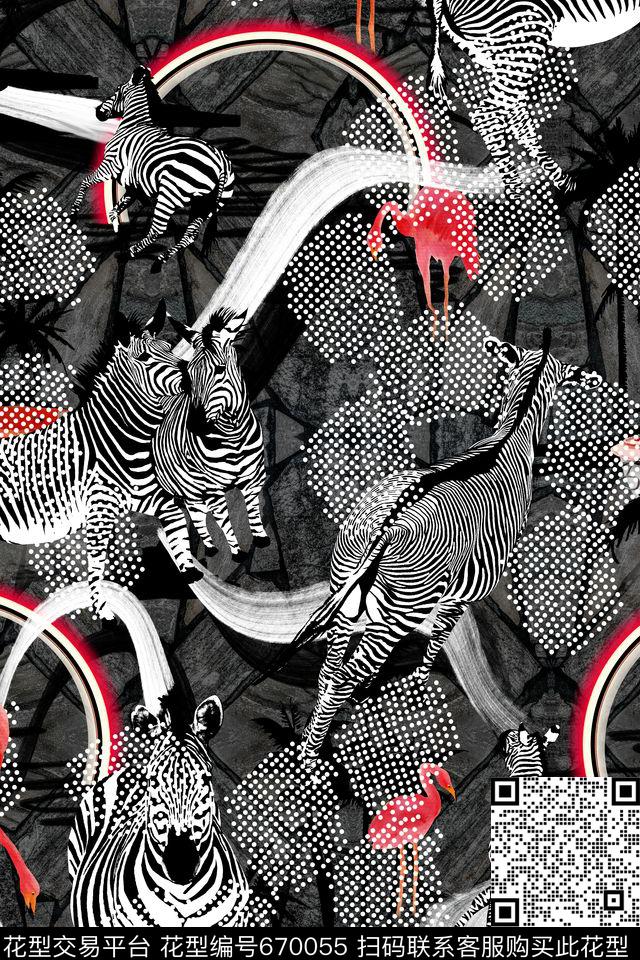动物(纹)斑马火烈鸟数码印花华亿平台下载（图片编号: 670055） - 瓦栏（Walan）