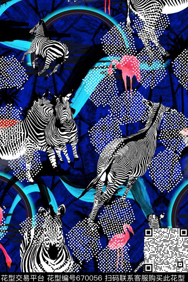 动物(纹)斑马火烈鸟数码印花华亿平台下载（图片编号: 670056） - 瓦栏（Walan）