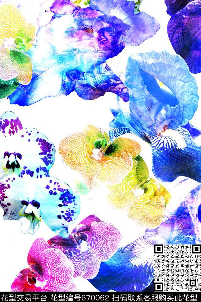 水彩花卉兰花数码印花华亿平台下载（图片编号: 670062） - 瓦栏（Walan）