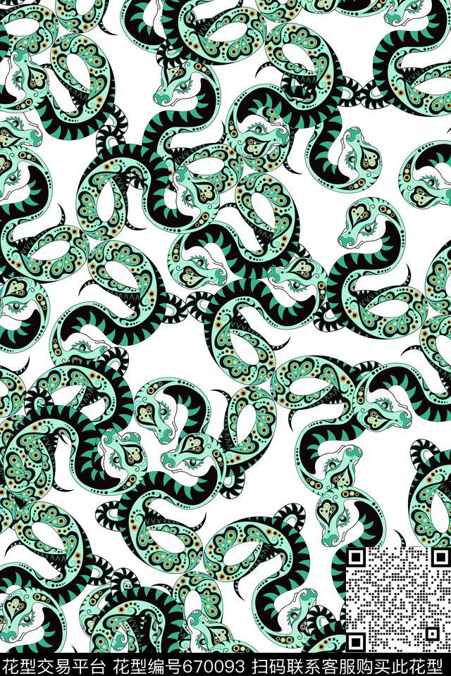 趣味卡通蛇传统印花华亿平台下载（图片编号: 670093） - 瓦栏（Walan）