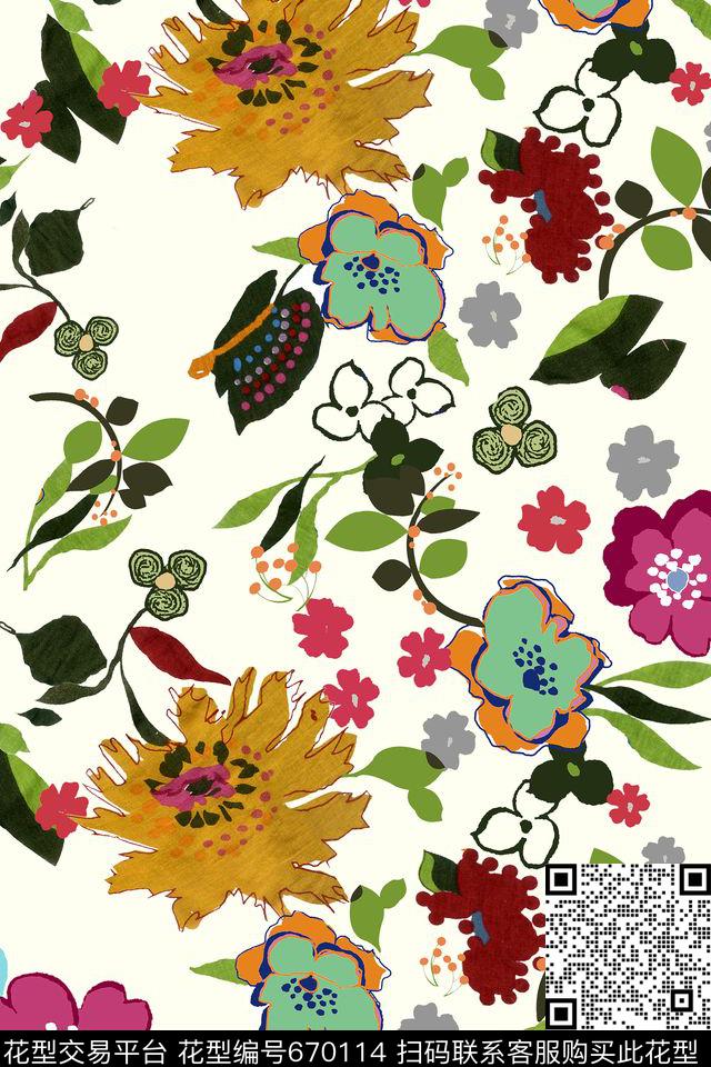 花朵花卉数码印花华亿平台下载（图片编号: 670114） - 瓦栏（Walan）