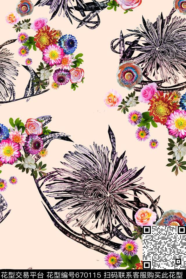 花朵花卉数码印花华亿平台下载（图片编号: 670115） - 瓦栏（Walan）