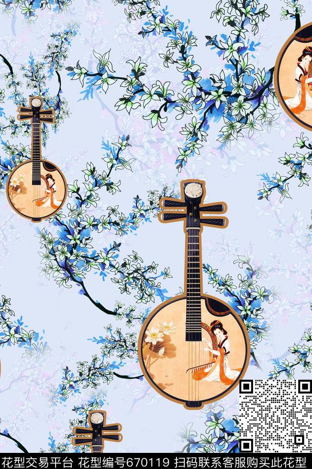 趣味音乐琵琶数码印花华亿平台下载（图片编号: 670119） - 瓦栏（Walan）
