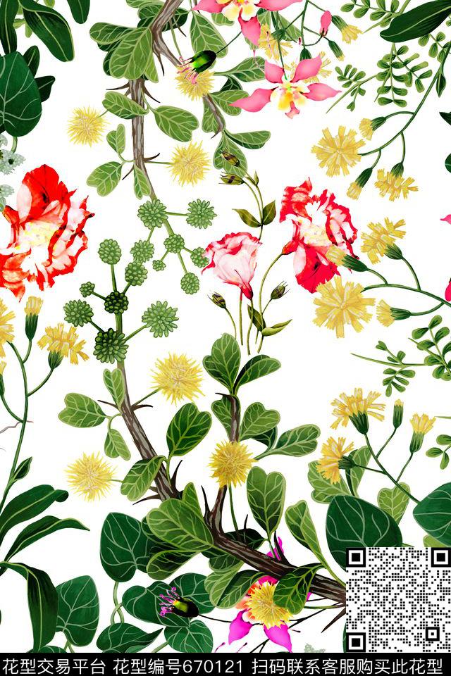 天堂鸟花热带数码印花华亿平台下载（图片编号: 670121） - 瓦栏（Walan）