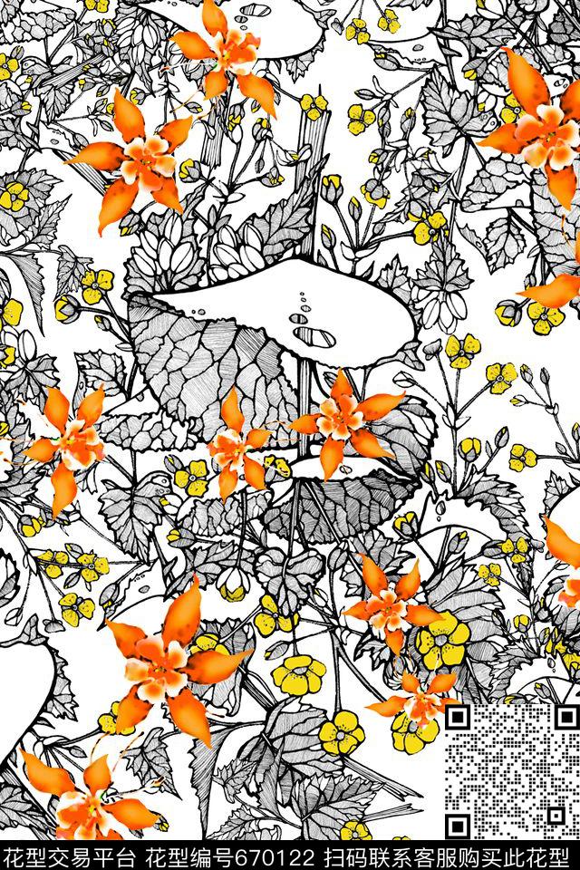 小碎花黑白花数码印花华亿平台下载（图片编号: 670122） - 瓦栏（Walan）