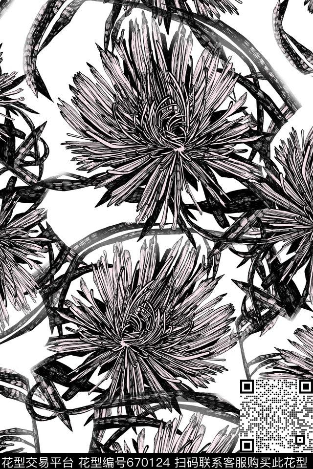 黑白花数码印花华亿平台下载（图片编号: 670124） - 瓦栏（Walan）