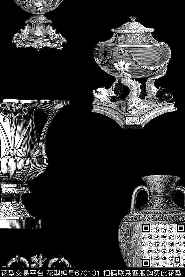 时尚抽象手绘几何条纹花瓶数码印花时尚潮流男装满版素描印花数码印花华亿平台下载（图片编号: 670131） - 瓦栏（Walan）