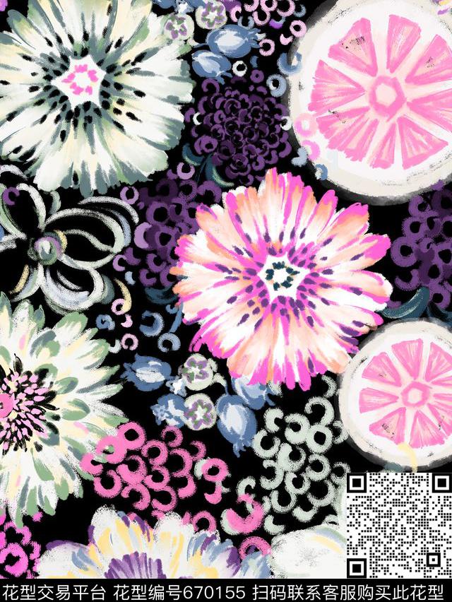 花朵花卉手绘数码印花华亿平台下载（图片编号: 670155） - 瓦栏（Walan）