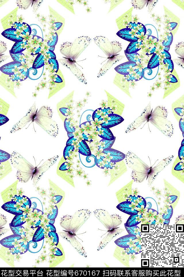 鸟昆虫图案碎碎花手绘蝴蝶数码印花华亿平台下载（图片编号: 670167） - 瓦栏（Walan）