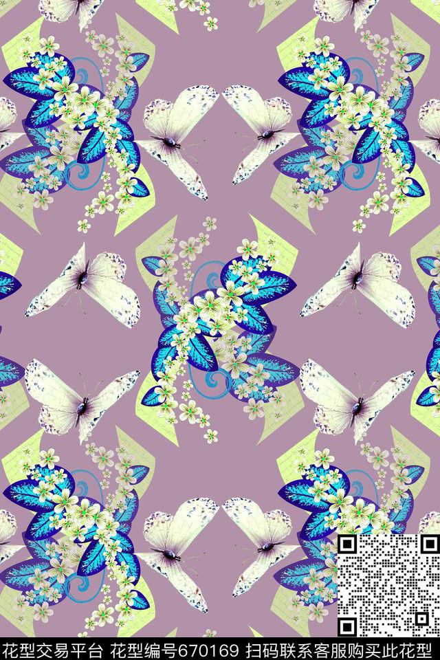 鸟昆虫图案碎碎花手绘蝴蝶数码印花华亿平台下载（图片编号: 670169） - 瓦栏（Walan）
