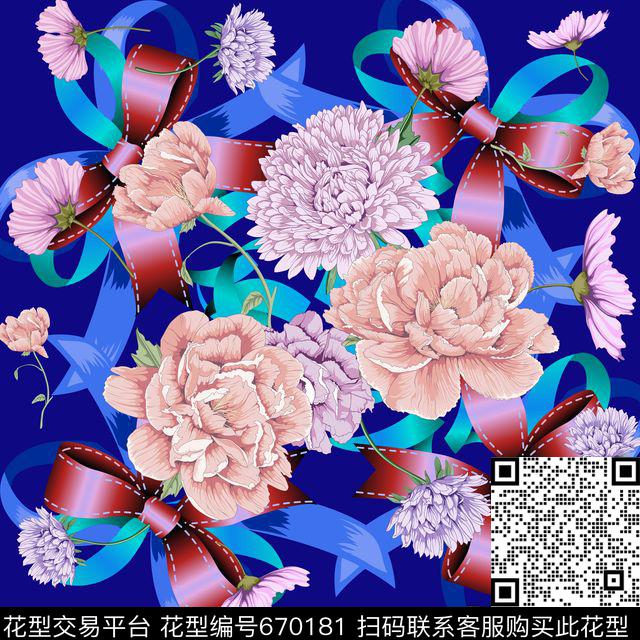 花卉蝴蝶结大牌传统印花华亿平台下载（图片编号: 670181） - 瓦栏（Walan）