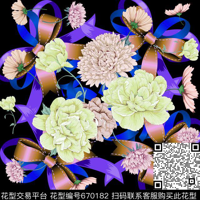 花卉蝴蝶结大牌传统印花华亿平台下载（图片编号: 670182） - 瓦栏（Walan）