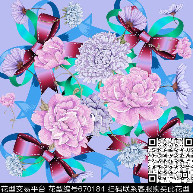 花卉蝴蝶结大牌传统印花华亿平台下载（图片编号: 670184） - 瓦栏（Walan）