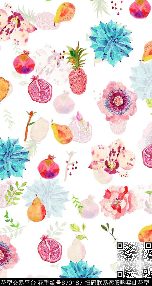 小清新花卉水彩数码印花华亿平台下载（图片编号: 670187） - 瓦栏（Walan）