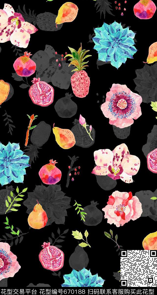小清新花卉水彩数码印花华亿平台下载（图片编号: 670188） - 瓦栏（Walan）