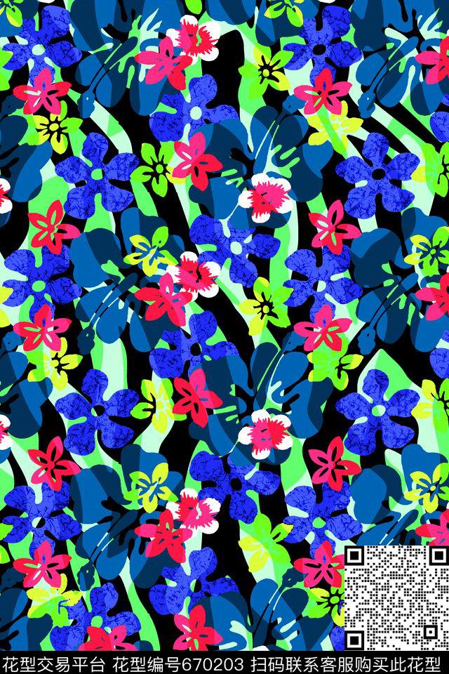 大花百合花朵传统印花华亿平台下载（图片编号: 670203） - 瓦栏（Walan）