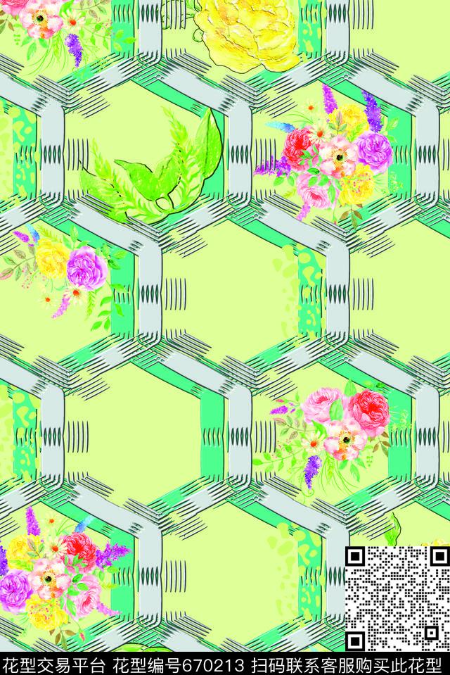 hexagongeometricflowers数码印花华亿平台下载（图片编号: 670213） - 瓦栏（Walan）