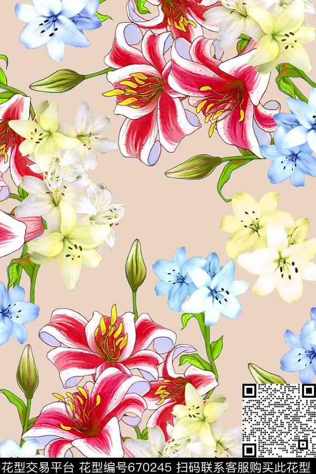 花卉手绘春夏数码印花华亿平台下载（图片编号: 670245） - 瓦栏（Walan）