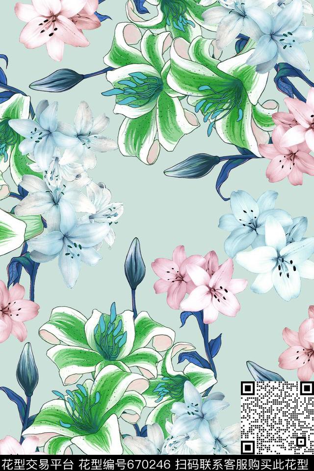 花卉手绘春夏数码印花华亿平台下载（图片编号: 670246） - 瓦栏（Walan）