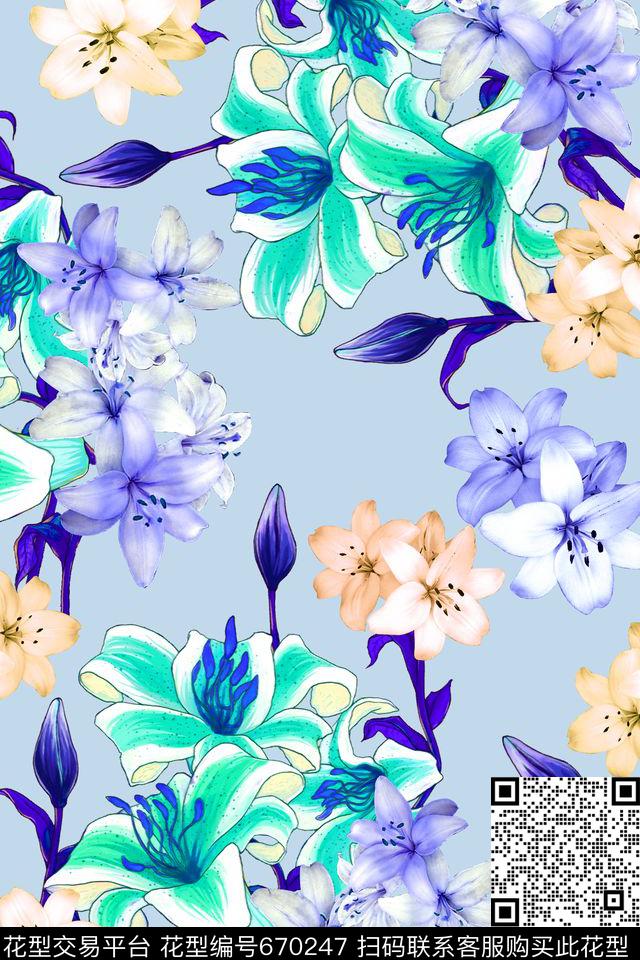 花卉手绘春夏数码印花华亿平台下载（图片编号: 670247） - 瓦栏（Walan）