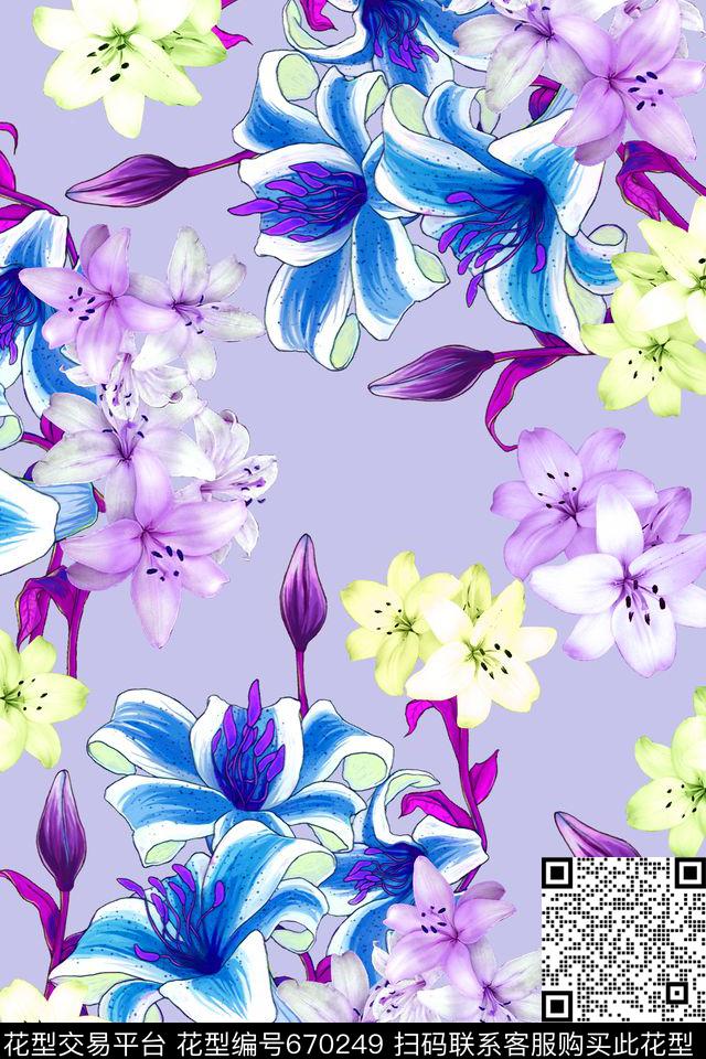 花卉手绘春夏数码印花华亿平台下载（图片编号: 670249） - 瓦栏（Walan）