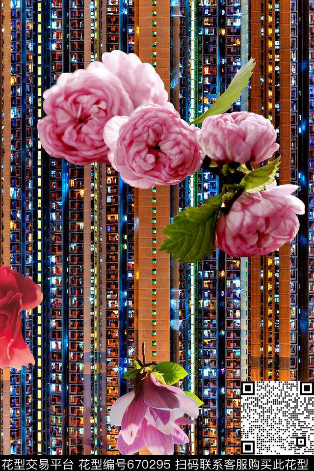 时尚抽象植物花卉女装裙子外套数码印花时尚潮流设计大牌风格房子印花数码印花华亿平台下载（图片编号: 670295） - 瓦栏（Walan）