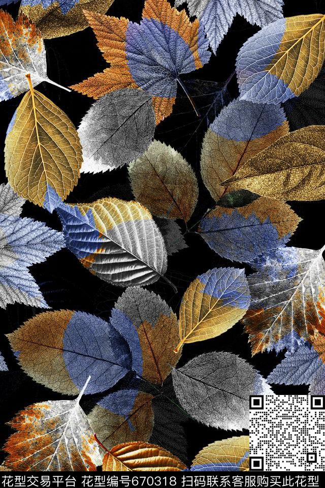 叶子田园风树叶数码印花华亿平台下载（图片编号: 670318） - 瓦栏（Walan）