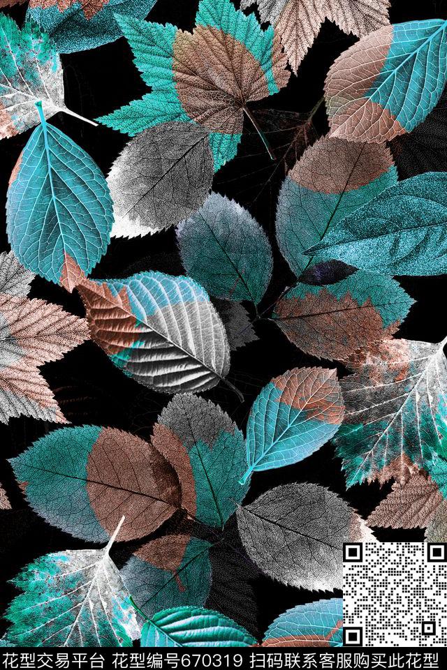 叶子田园风树叶数码印花华亿平台下载（图片编号: 670319） - 瓦栏（Walan）