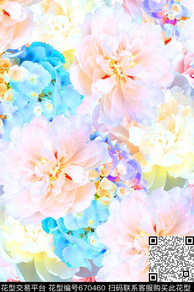 彩色新款韩版时尚花朵数码印花华亿平台下载（图片编号: 670460） - 瓦栏（Walan）