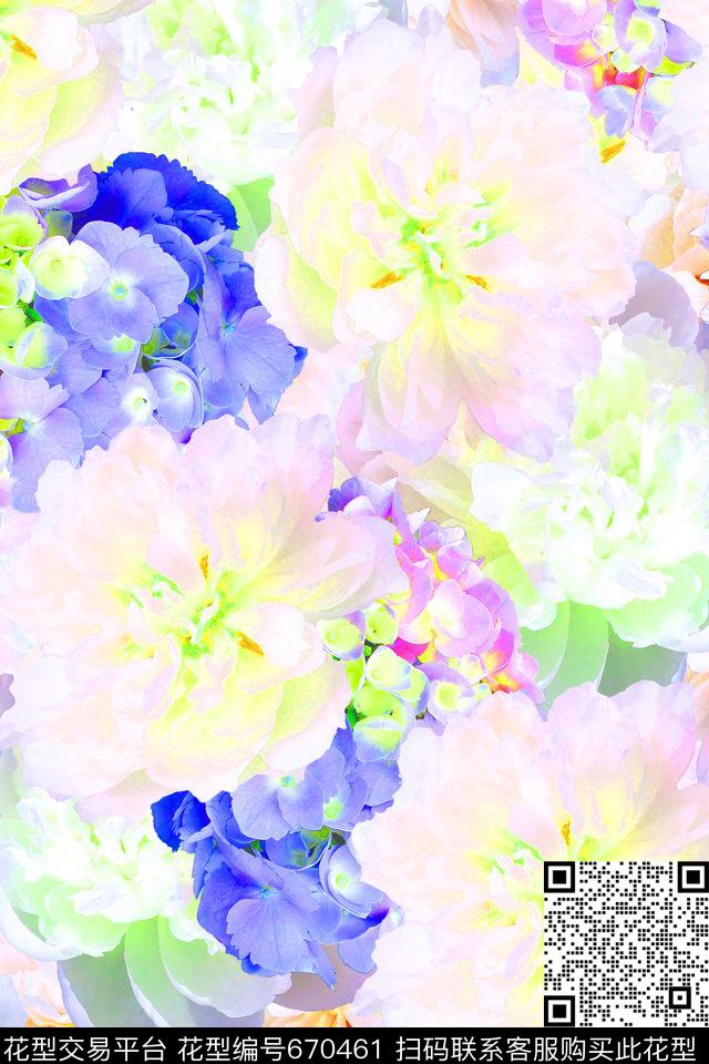 彩色新款韩版时尚花朵数码印花华亿平台下载（图片编号: 670461） - 瓦栏（Walan）