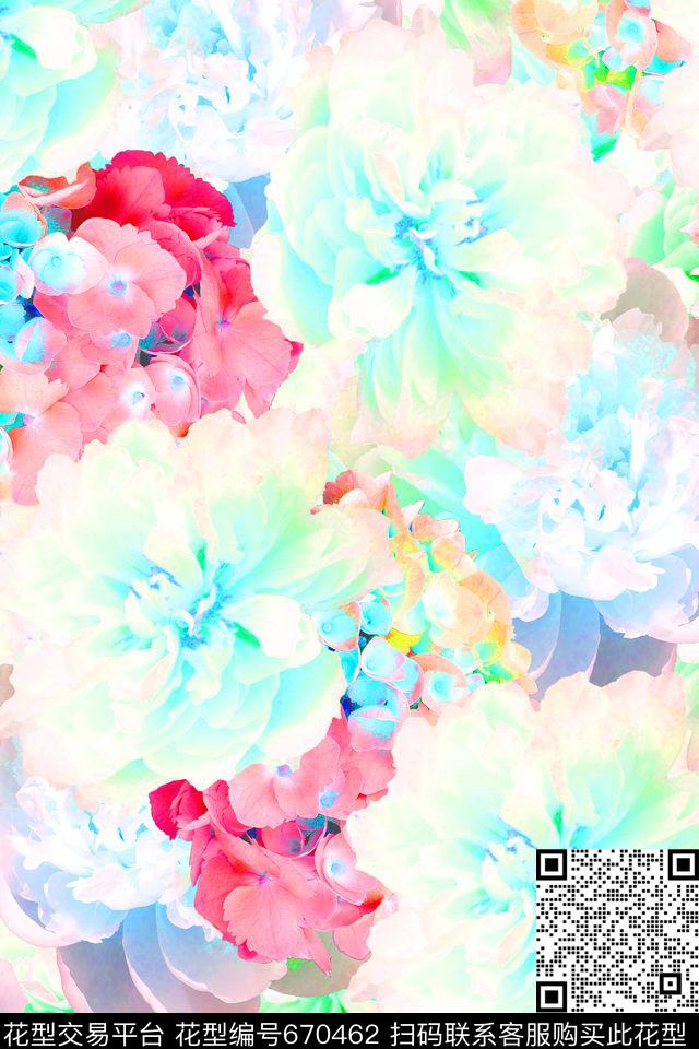 彩色新款韩版时尚花朵数码印花华亿平台下载（图片编号: 670462） - 瓦栏（Walan）