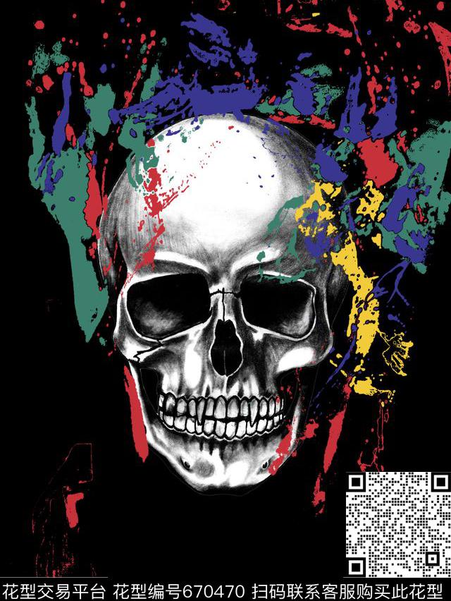抽象骷髅头大牌数码印花华亿平台下载（图片编号: 670470） - 瓦栏（Walan）