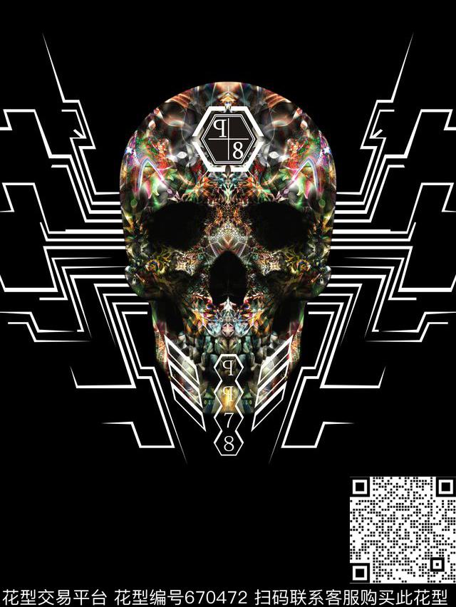 抽象骷髅头大牌数码印花华亿平台下载（图片编号: 670472） - 瓦栏（Walan）