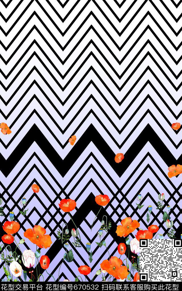 条纹花卉女装数码印花华亿平台下载（图片编号: 670532） - 瓦栏（Walan）