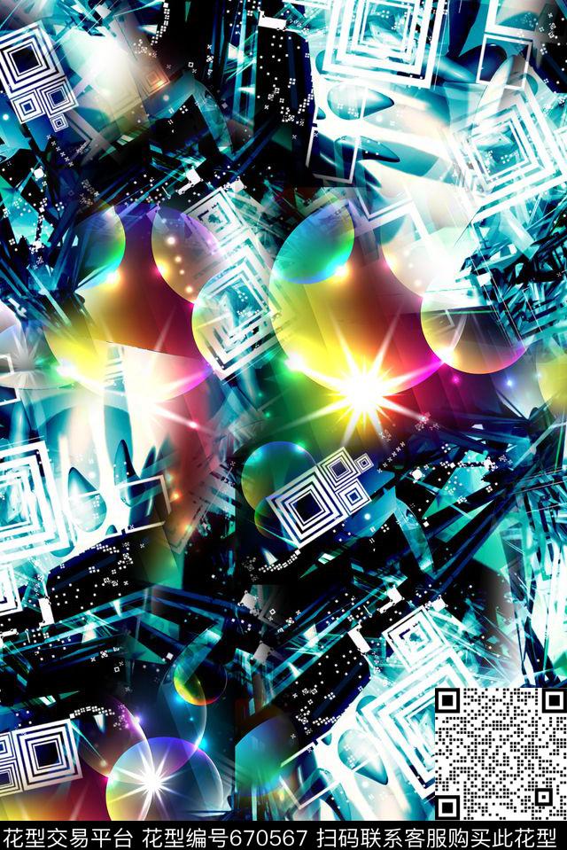 水墨感几何炫彩数码印花华亿平台下载（图片编号: 670567） - 瓦栏（Walan）