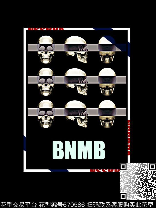 时尚抽象手绘骷髅头渐变几何印花时尚潮流男装定位T恤字母印花数码印花华亿平台下载（图片编号: 670586） - 瓦栏（Walan）