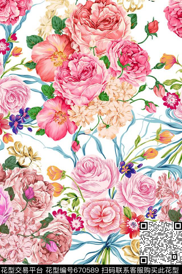 乱花花朵花卉数码印花华亿平台下载（图片编号: 670589） - 瓦栏（Walan）