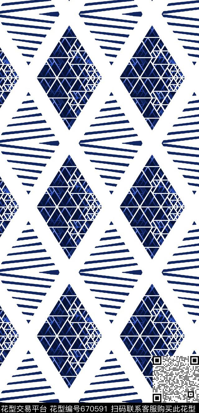 黑白几何菱形传统印花华亿平台下载（图片编号: 670591） - 瓦栏（Walan）