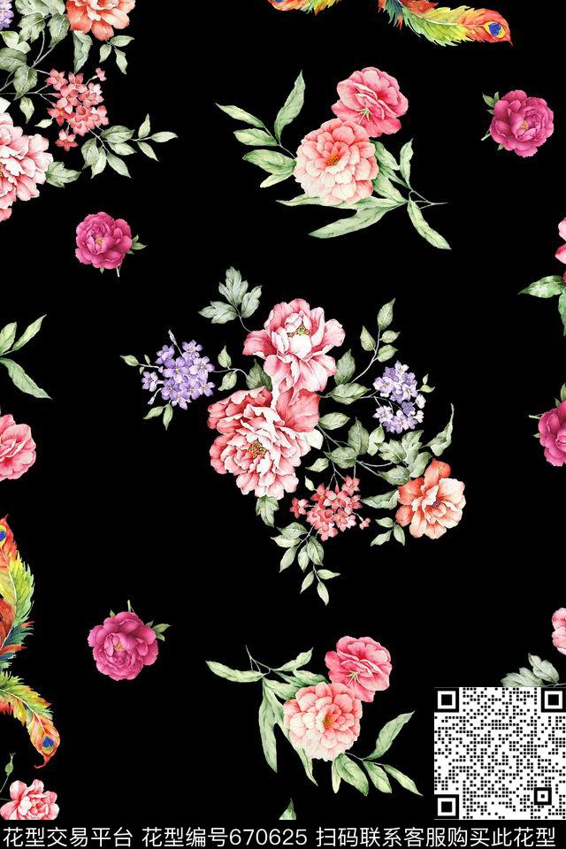 鲜花玫瑰花数码印花华亿平台下载（图片编号: 670625） - 瓦栏（Walan）