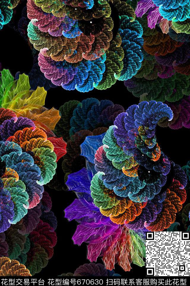 抽象羽毛分形数码印花华亿平台下载（图片编号: 670630） - 瓦栏（Walan）