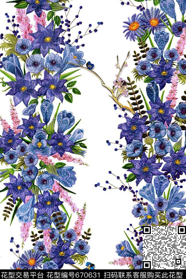刺绣绣花花卉数码印花华亿平台下载（图片编号: 670631） - 瓦栏（Walan）