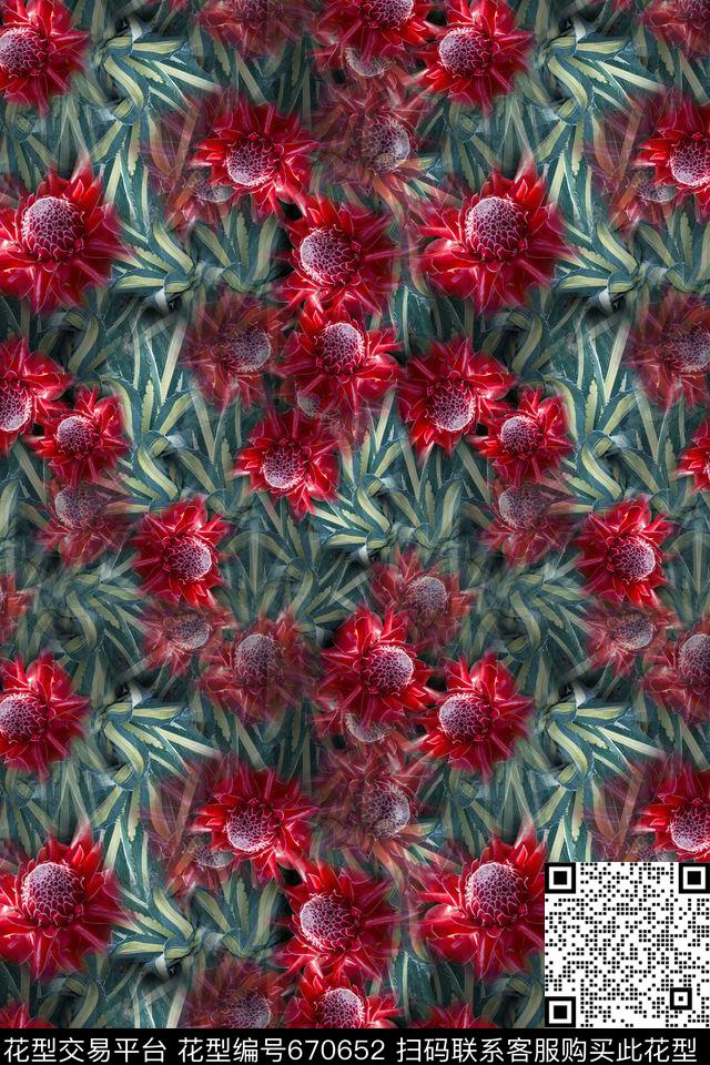 热带海滨度假热带植物红色花朵数码印花华亿平台下载（图片编号: 670652） - 瓦栏（Walan）
