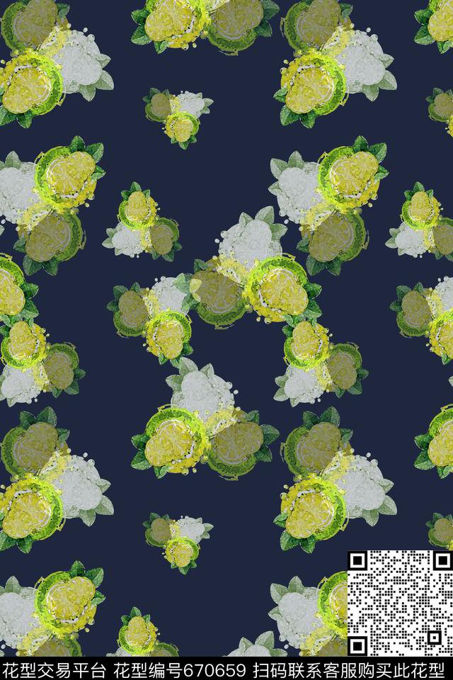 柠檬意向热带植物热带海滨度假数码印花华亿平台下载（图片编号: 670659） - 瓦栏（Walan）