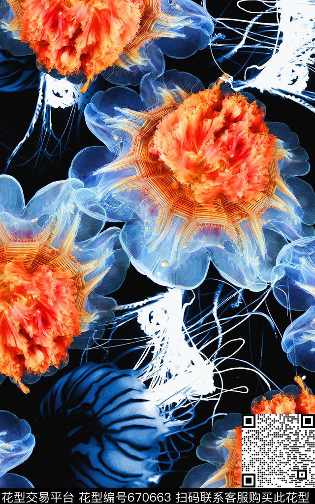 时尚数码华亿平台水母热带数码印花华亿平台下载（图片编号: 670663） - 瓦栏（Walan）