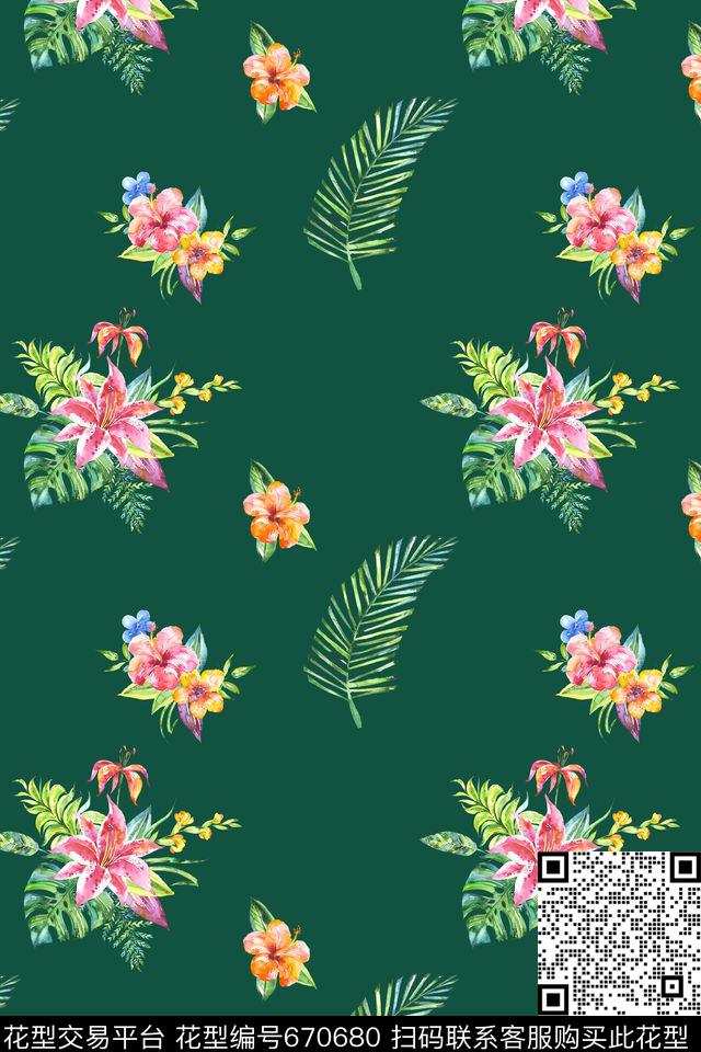 水彩植物水彩清新小碎花数码印花华亿平台下载（图片编号: 670680） - 瓦栏（Walan）