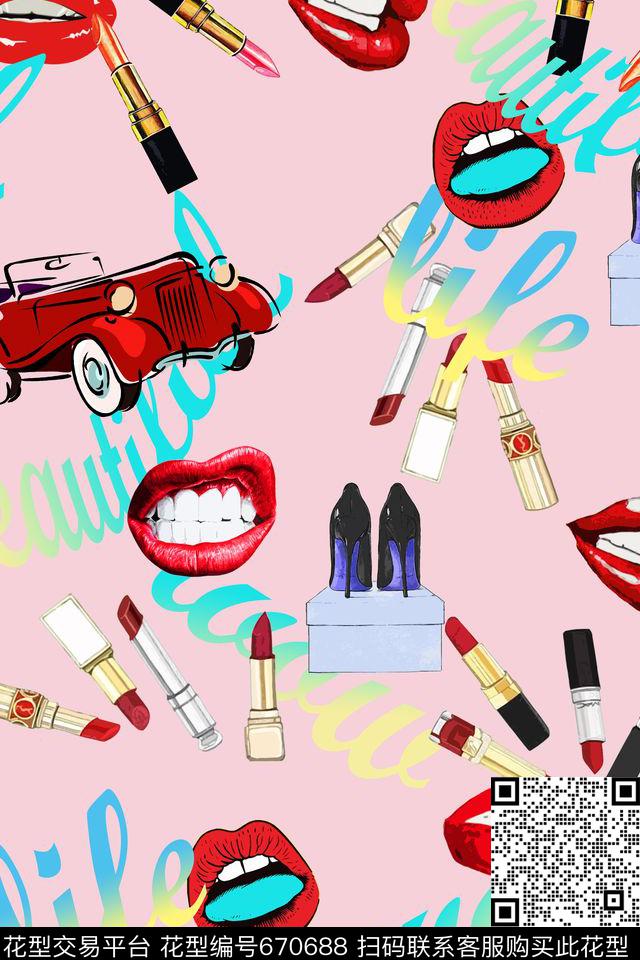 女装趣味嘴唇数码印花华亿平台下载（图片编号: 670688） - 瓦栏（Walan）