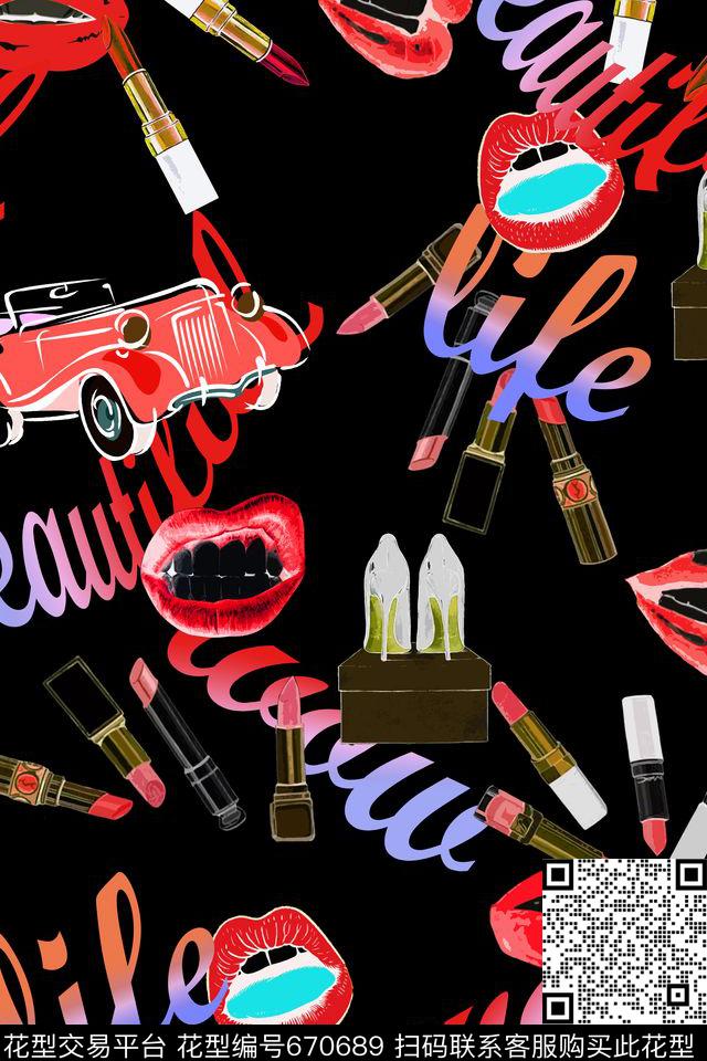 女装趣味嘴唇数码印花华亿平台下载（图片编号: 670689） - 瓦栏（Walan）